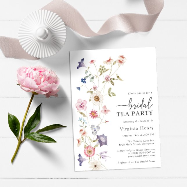 Invitation Fleurie pour Thé de Mariée (Wildflower Tea Party Bridal Shower Wedding Invitation by Painted Paperie)