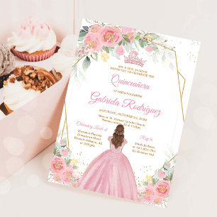 Invitation Fleurie Rose Or pour Quinceanera