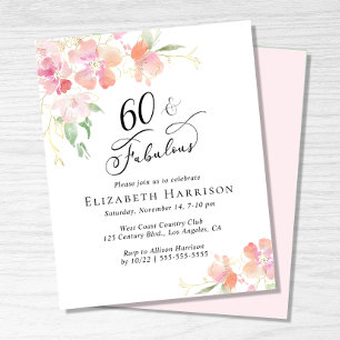 Invitation Fleurie Rose pour les 60 ans
