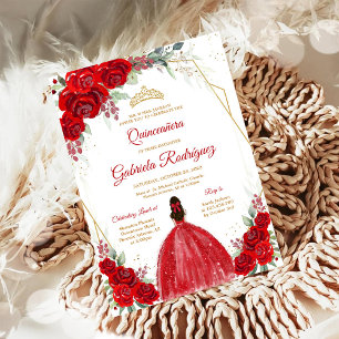 Invitation Fleurie Rouge Or Rose pour Quinceanera