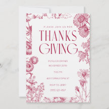 Invitation Fleurie Rouge Vintage | Action de grâce