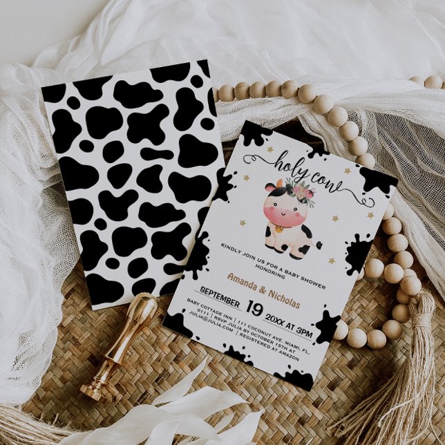 Invitation Fleurie Sainte Vache Bébé Fille Shower Bohème (Créateur téléchargé)