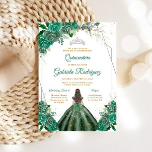 Invitation Fleurie Verte Argentée pour Quinceanera