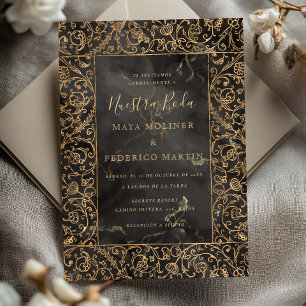 Invitation Fleurie Vintage Or & Noir Nuestra Boda Mariage