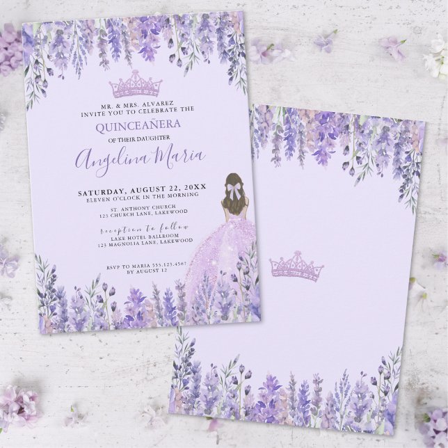 Invitation Fleurie Violette pour Quinceañera (Floral Lavender Purple Quinceanera Invitation)