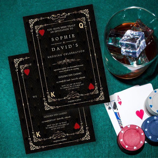 Invitation Fleurir Or Art Déco Casino Vegas Poker Mariage (Créateur téléchargé)