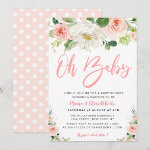 Invitation fleuris de rose vif Baby shower de couples