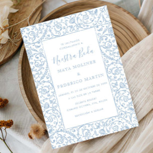 Invitation Fleuris Vintage Bleu Poussiéreux Nuestra Boda Mari