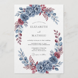 Invitation Fleurissement Botanique Bleu Ardoise pour Mariage