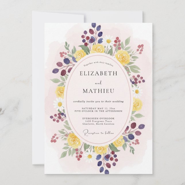 Invitation Fleurissement Botanique Jaune Baie Mariage (Devant)