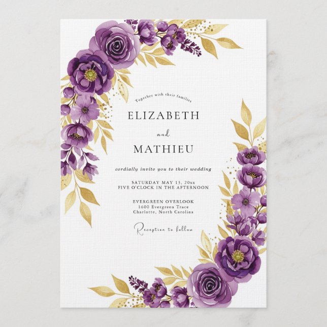 Invitation Fleurissement Botanique Mariage Violet (Devant)