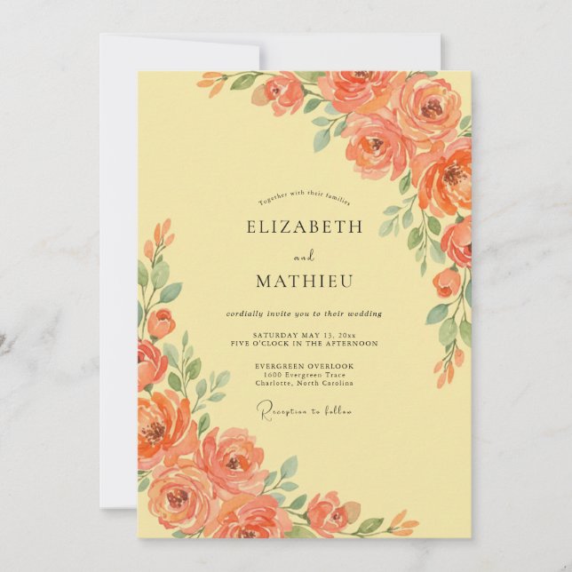 Invitation Fleurissement de corail pour mariage (Devant)