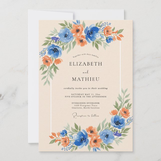 Invitation Fleurissement de Fleur d'Oranger Bleu de Mariage (Devant)