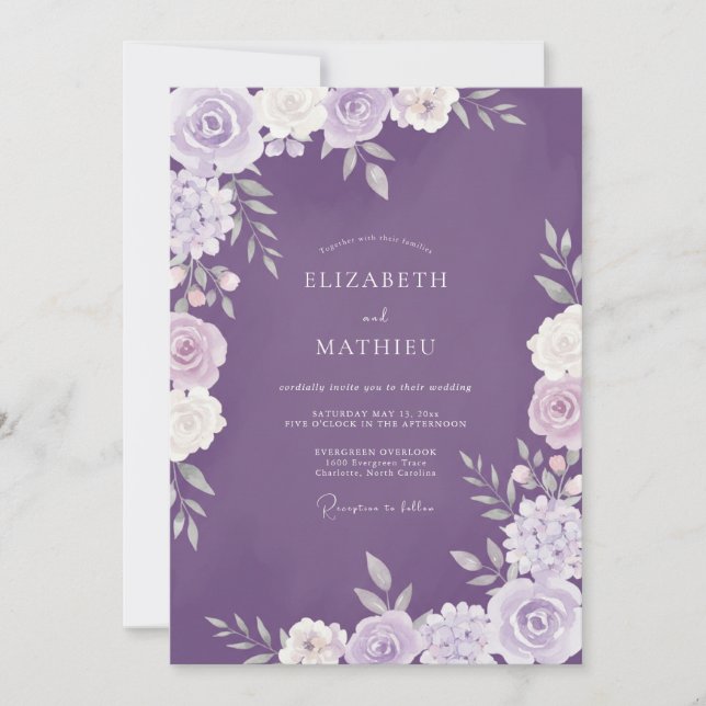 Invitation Fleurissement de lavande Mariage (Devant)