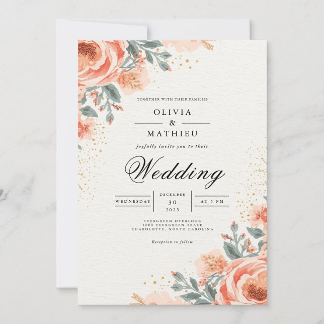 Invitation Fleurissement de mariage à l'arche florale pêche (Devant)