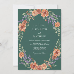 Invitation Fleurissement de mariage automnal sarcelle