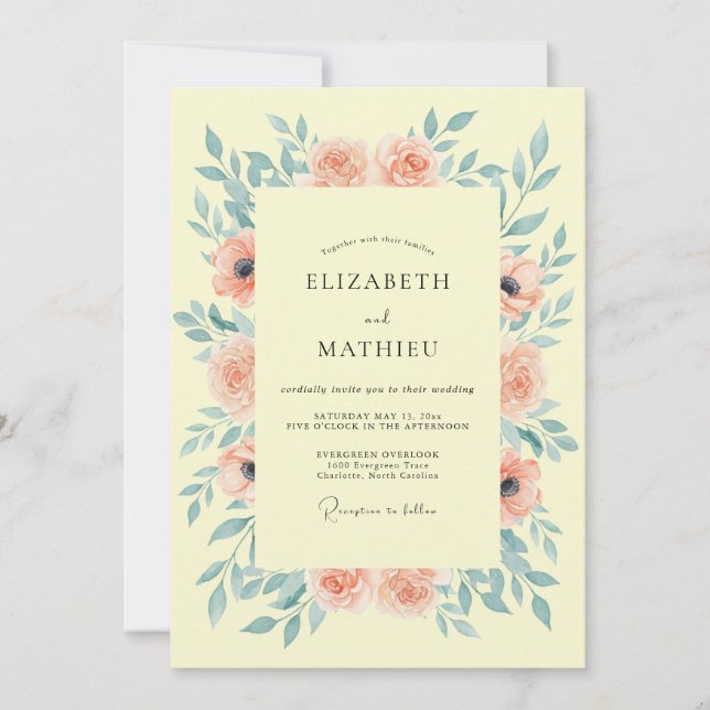 Invitation Fleurissement de mariage de pêche pâle (Devant)