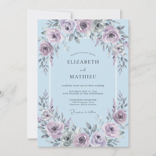 Invitation Fleurissement de mariage poussiéreux violet (Devant)