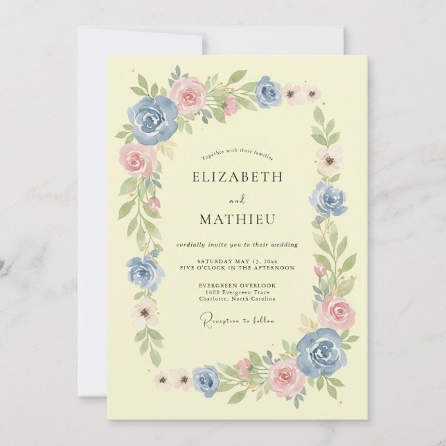 Invitation Fleurissement de mariage rose Pervenche (Devant)
