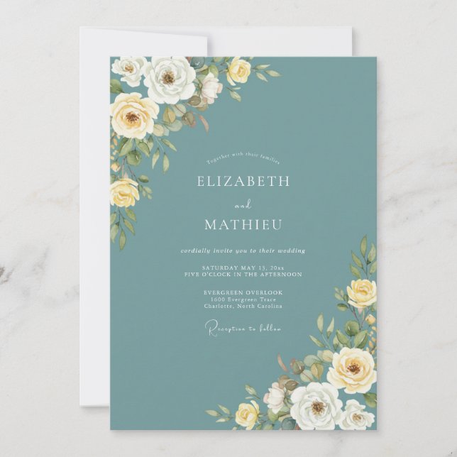 Invitation Fleurissement de mariage Teal Rose (Devant)