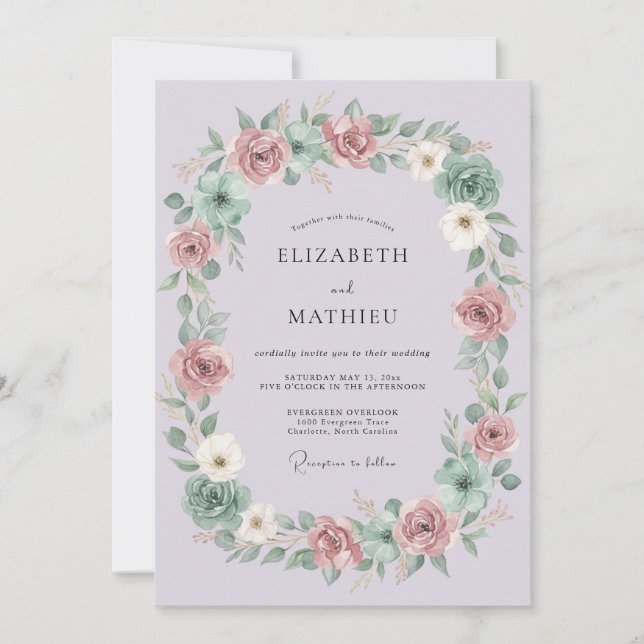 Invitation Fleurissement de Mauve Mariage (Devant)