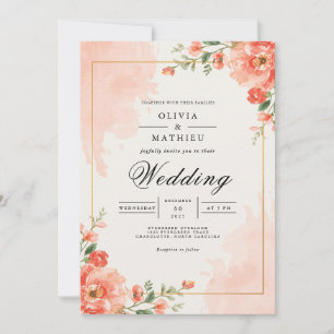 Invitation Fleurissement Floral de Corail pour Mariage