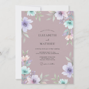 Invitation Fleurissement pictural lilas pour mariage