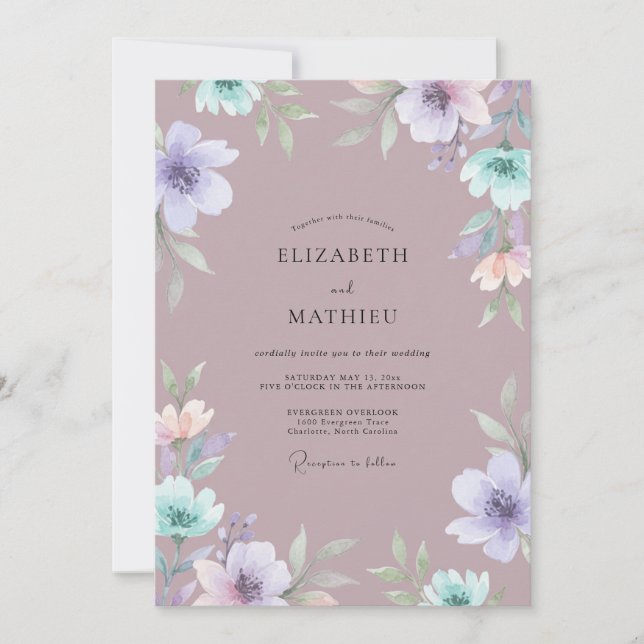 Invitation Fleurissement pictural lilas pour mariage (Devant)