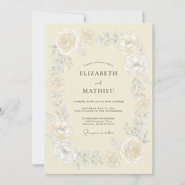 Invitation Fleurissement Romantique de Mariage à la Fleur de  (Devant)