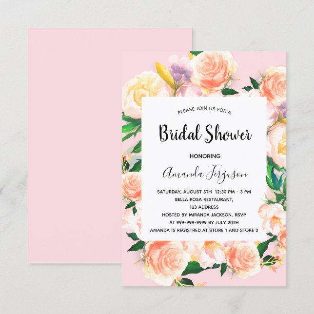 Invitation Fleuron rose brun de douche nuptiale or rose (Devant / Derrière)