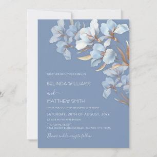 Invitation Fleurs 3D Bleu Or 
