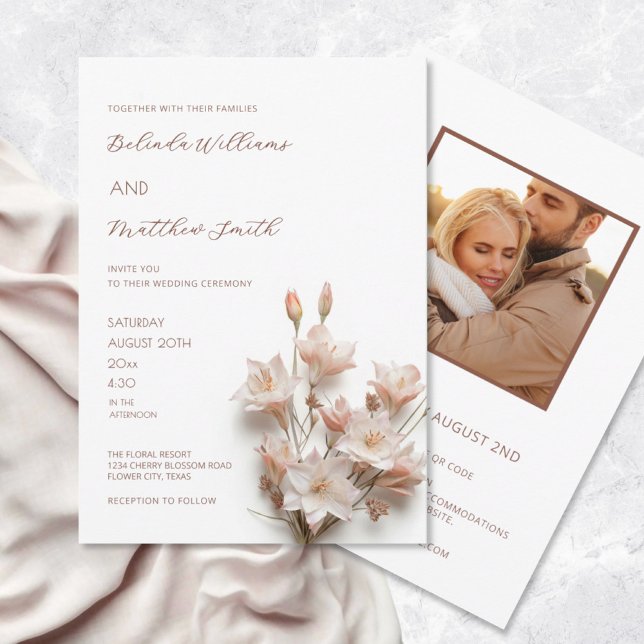 Invitation Fleurs 3D Rose Pâle Blanc (Créateur téléchargé)
