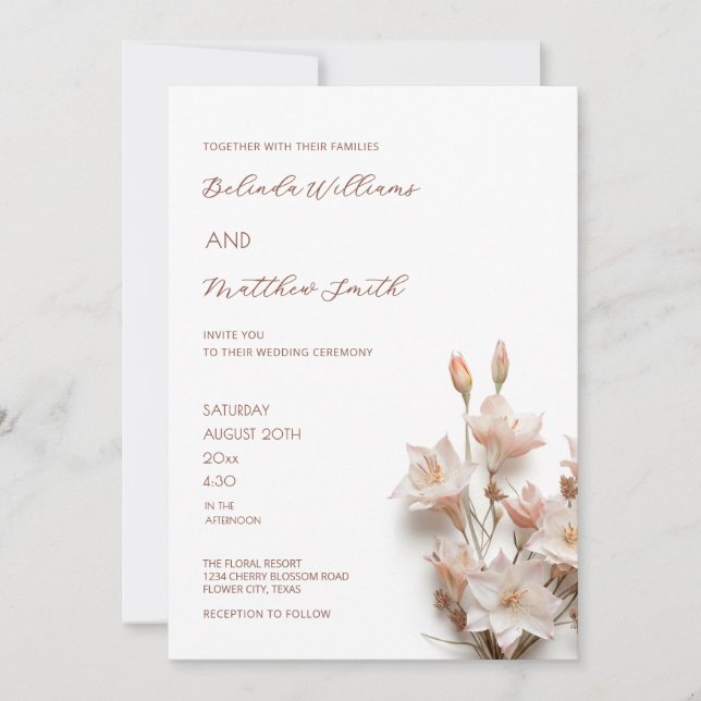Invitation Fleurs 3D Rose Pâle Élégantes  (Devant)