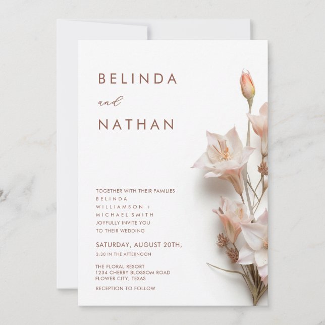 Invitation Fleurs 3D Rose Tendre  (Devant)
