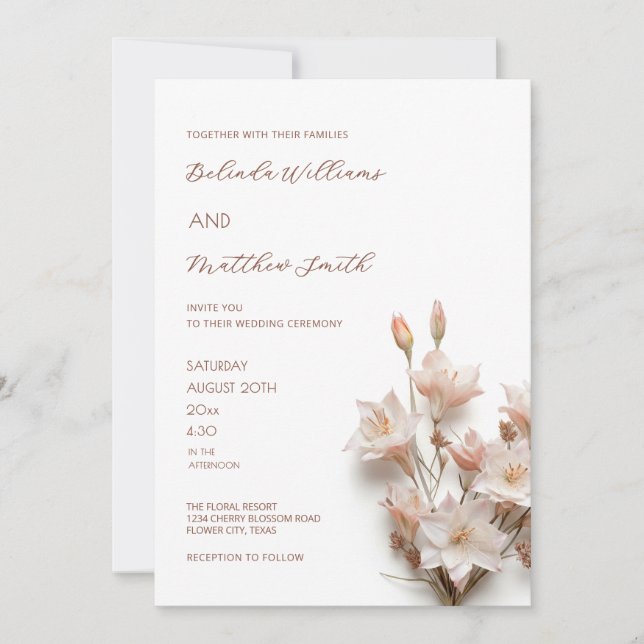 Invitation Fleurs 3D Rose Tendre  (Devant)