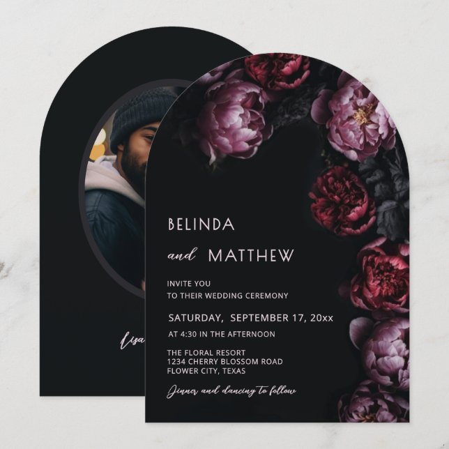 Invitation Fleurs 3D Sombres Humeur Mariage Casual (Devant / Derrière)