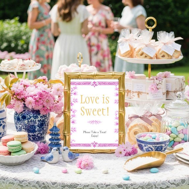 Invitation Fleurs à fleurs roses "L'amour est doux" Enseigne (Pink blossom florals "Love is Sweet" Sign)