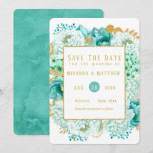 Invitation Fleurs à la menthe et liage d'or Économisez les ca