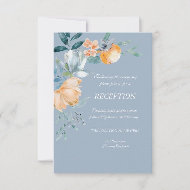 Invitation Fleurs à l'aquarelle Bleu Poussiéreux (Devant)