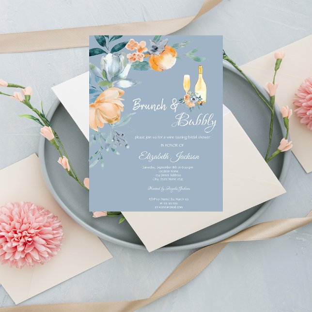 Invitation Fleurs à l'aquarelle Bleu Poussiéreux Brunch & Bub (Créateur téléchargé)