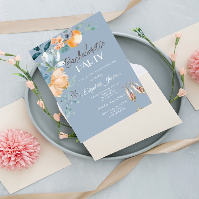 Invitation Fleurs à l'aquarelle Bleu Poussiéreux Enterrement  (Créateur téléchargé)