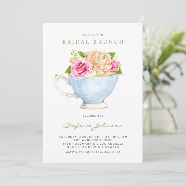 Invitation Fleurs à l'aquarelle dans un code QR de tasse de t (Debout devant)
