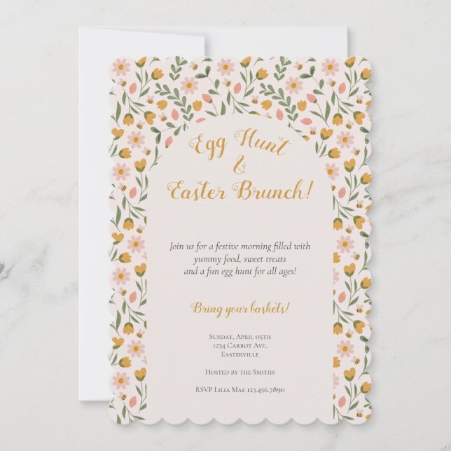 Invitation Fleurs à l'aquarelle et chasse aux œufs de brunch  (Devant)