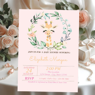 Invitation Fleurs à l'aquarelle Fête de bébé girafeau