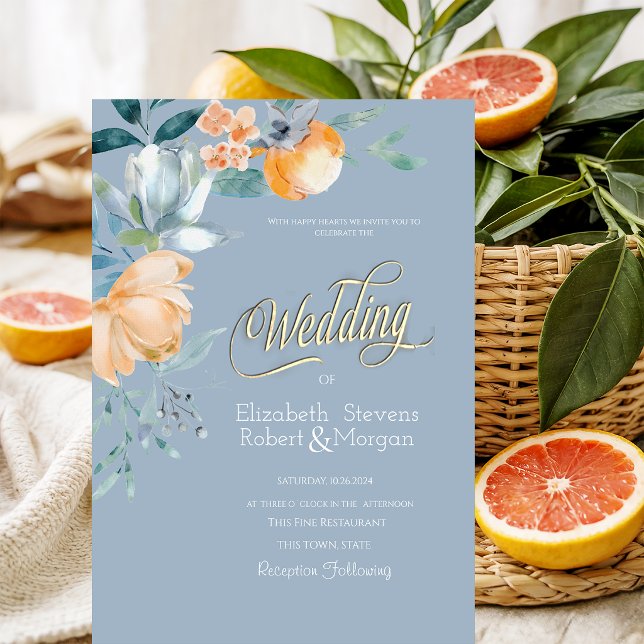 Invitation Fleurs à l'aquarelle Mariage Bleu Poussiéreux (Créateur téléchargé)