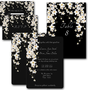 Invitation Fleurs à l'aquarelle noir et blanc élégantes