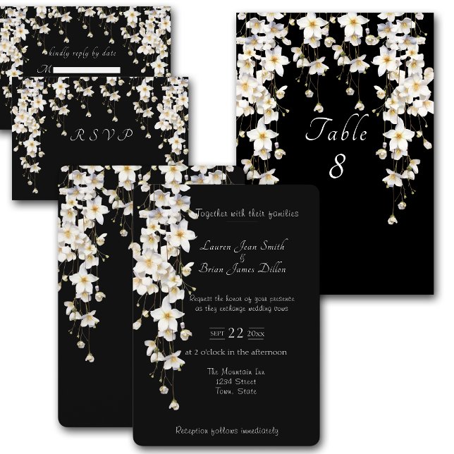 Invitation Fleurs à l'aquarelle noir et blanc élégantes (Créateur téléchargé)