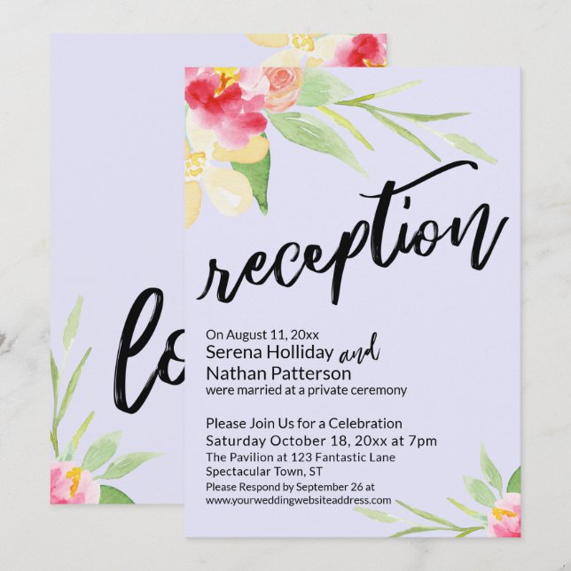 Invitation Fleurs à l'aquarelle & Réception décontractée Lava (Devant / Derrière)