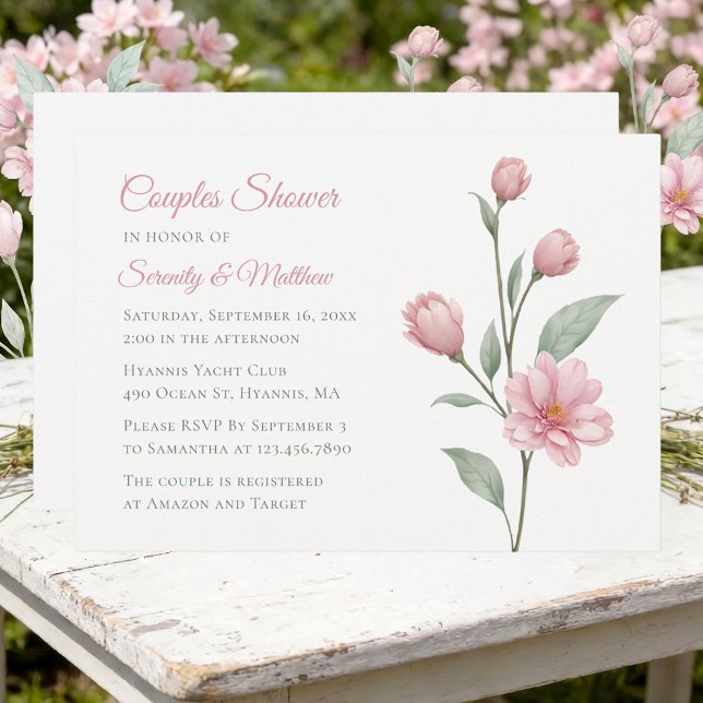 Invitation Fleurs à l'aquarelle Rose Poussiéreuse Sauge Douce (Créateur téléchargé)
