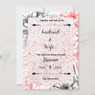 Invitation Fleurs à motif à haut contraste rouge moucheté et